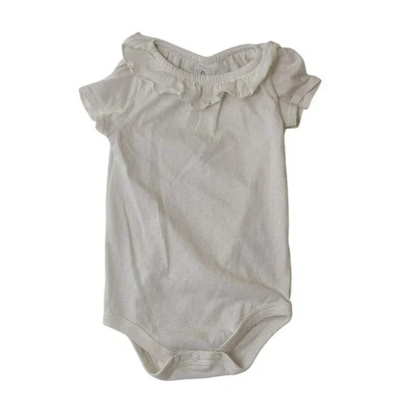 Garanimals Baby Girl White Short Sleeve One Piece Bodysuit Ruffle Collar 12M - Picture 1 of 10